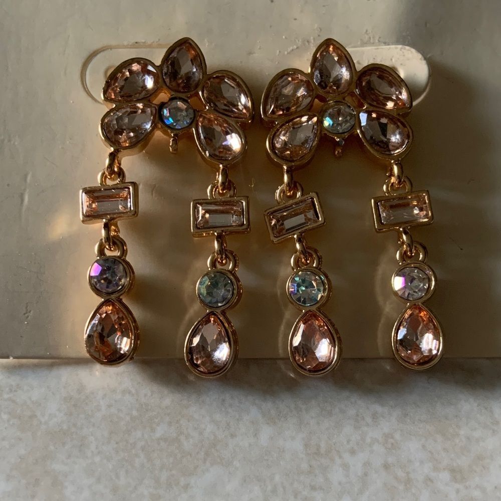 Glam Dangle Earrings Sparkle &Shine Nickle Free Statement Pastel Rose Blue Stone - Picture 3 of 4